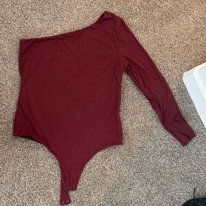 Nuuds Burgundy One-Shoulder Top